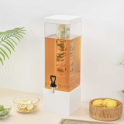 Bev Tek 3 gal Square Clear Acrylic Beverage Dispenser - Infusion Core, White Base - 7 3/4" x 7 3/4" x 25 3/4" - 1 count box