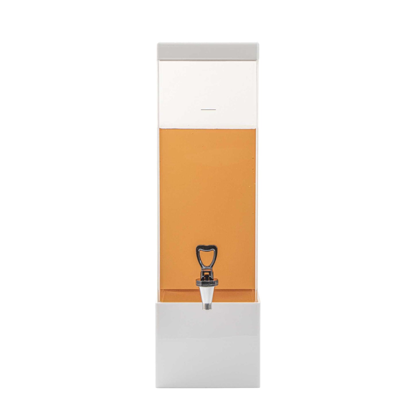 Bev Tek 3 gal Square Clear Acrylic Beverage Dispenser - Infusion Core, White Base - 7 3/4" x 7 3/4" x 25 3/4" - 1 count box