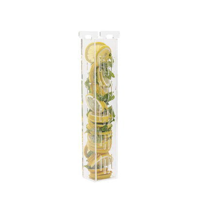 Bev Tek 3 gal Square Clear Acrylic Beverage Dispenser - Infusion Core, White Base - 7 3/4" x 7 3/4" x 25 3/4" - 1 count box