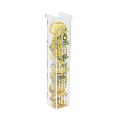 Bev Tek 3 gal Square Clear Acrylic Beverage Dispenser - Infusion Core, White Base - 7 3/4" x 7 3/4" x 25 3/4" - 1 count box