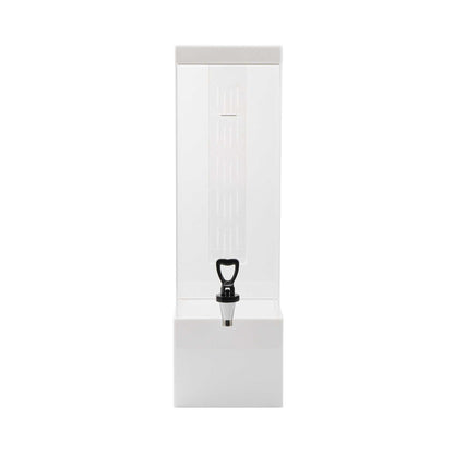 Bev Tek 3 gal Square Clear Acrylic Beverage Dispenser - Infusion Core, White Base - 7 3/4" x 7 3/4" x 25 3/4" - 1 count box