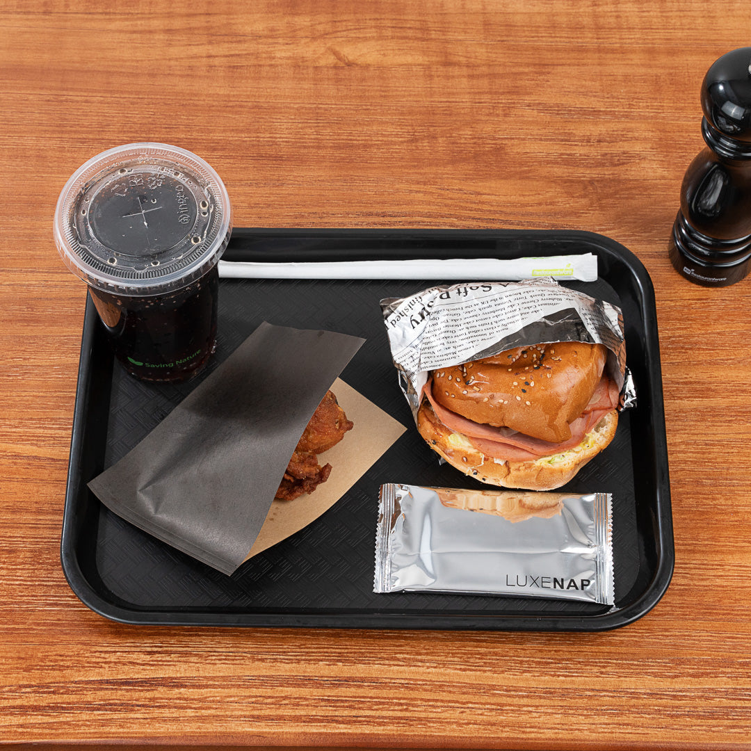 Chef 101 Rectangle Black Plastic Fast Food Tray - 10" x 14" - 10 count box