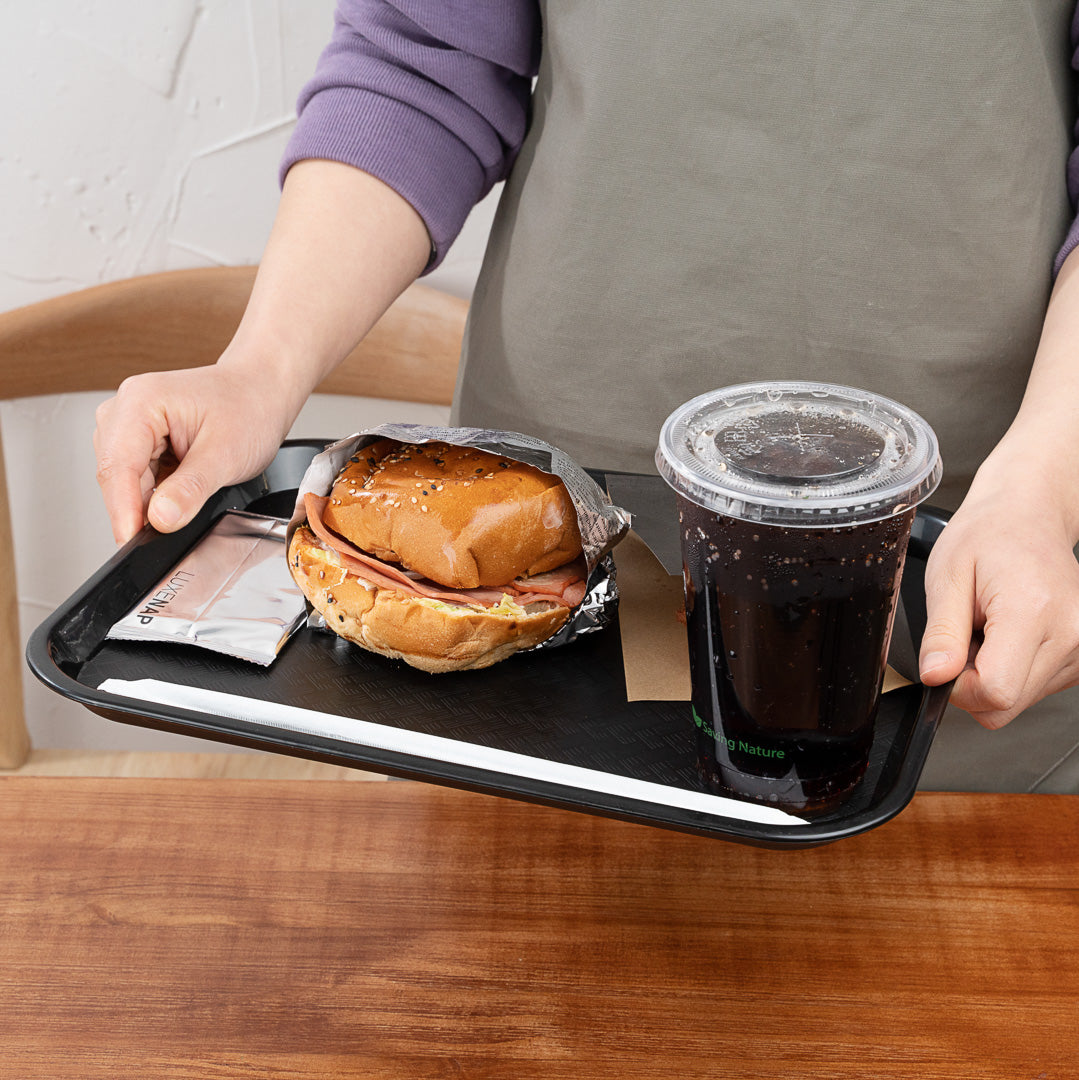 Chef 101 Rectangle Black Plastic Fast Food Tray - 10" x 14" - 50 count box