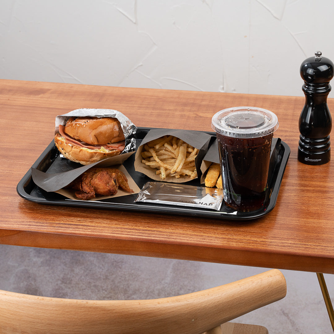 Chef 101 Rectangle Black Plastic Fast Food Tray - 12" x 16" - 50 count box