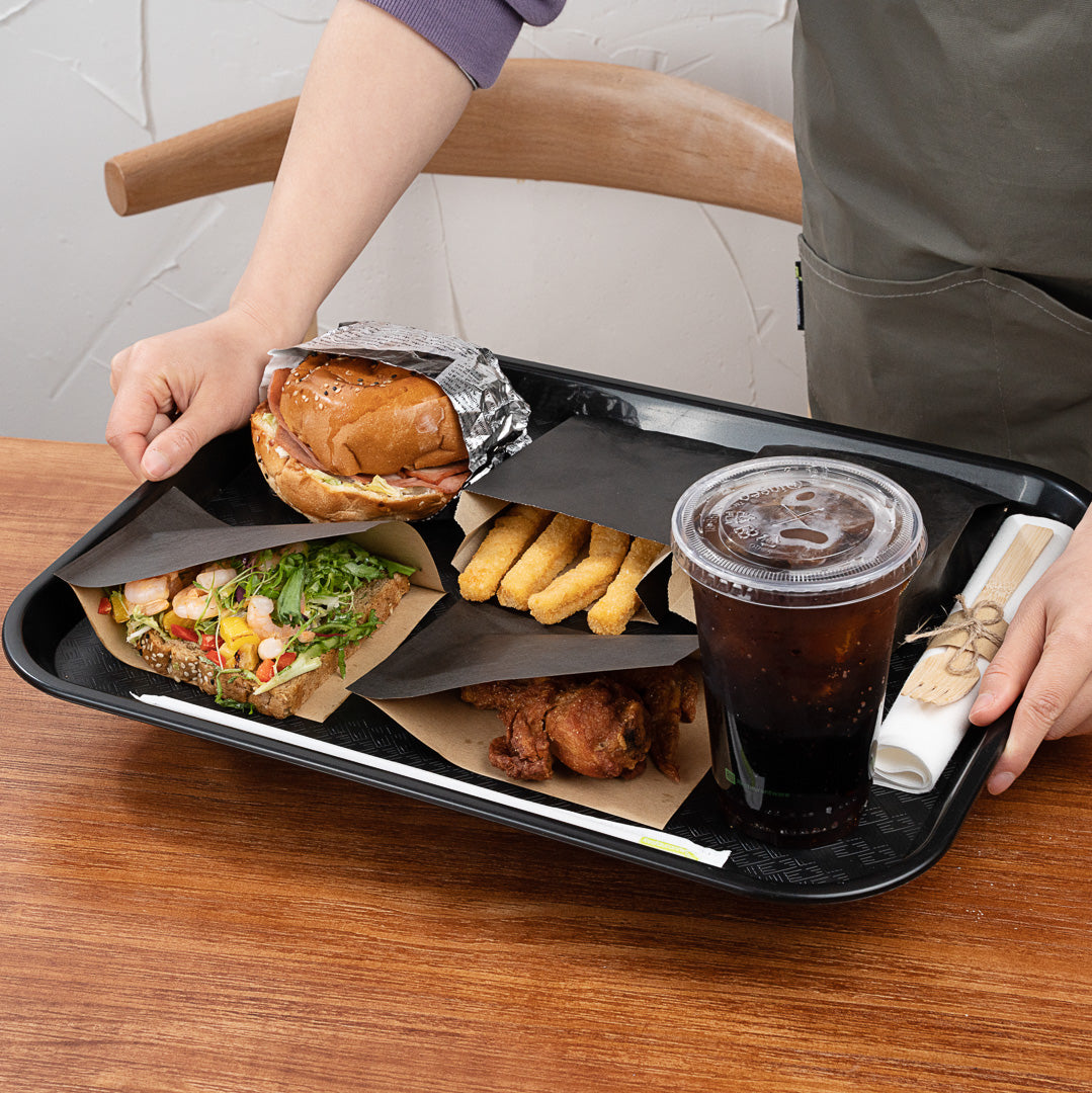 Chef 101 Rectangle Black Plastic Fast Food Tray - 14" x 18" - 50 count box