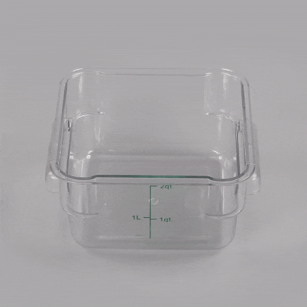 Met Lux 2 qt Square Clear Plastic Food Storage Container - with Green Volume Markers - 7" x 7" x 4" - 1 count box
