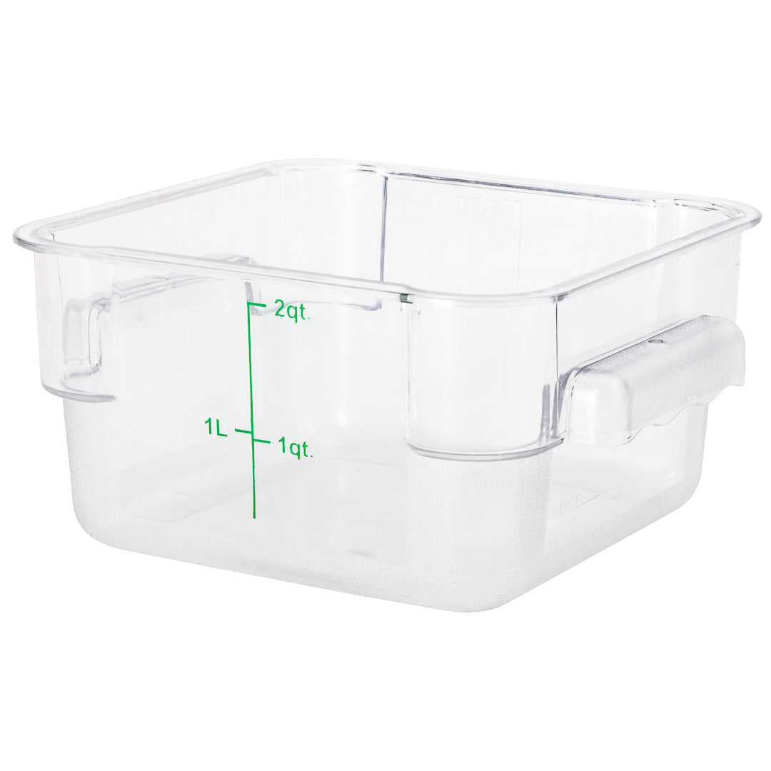 Met Lux 2 qt Square Clear Plastic Food Storage Container - with Green Volume Markers - 7" x 7" x 4" - 10 count box