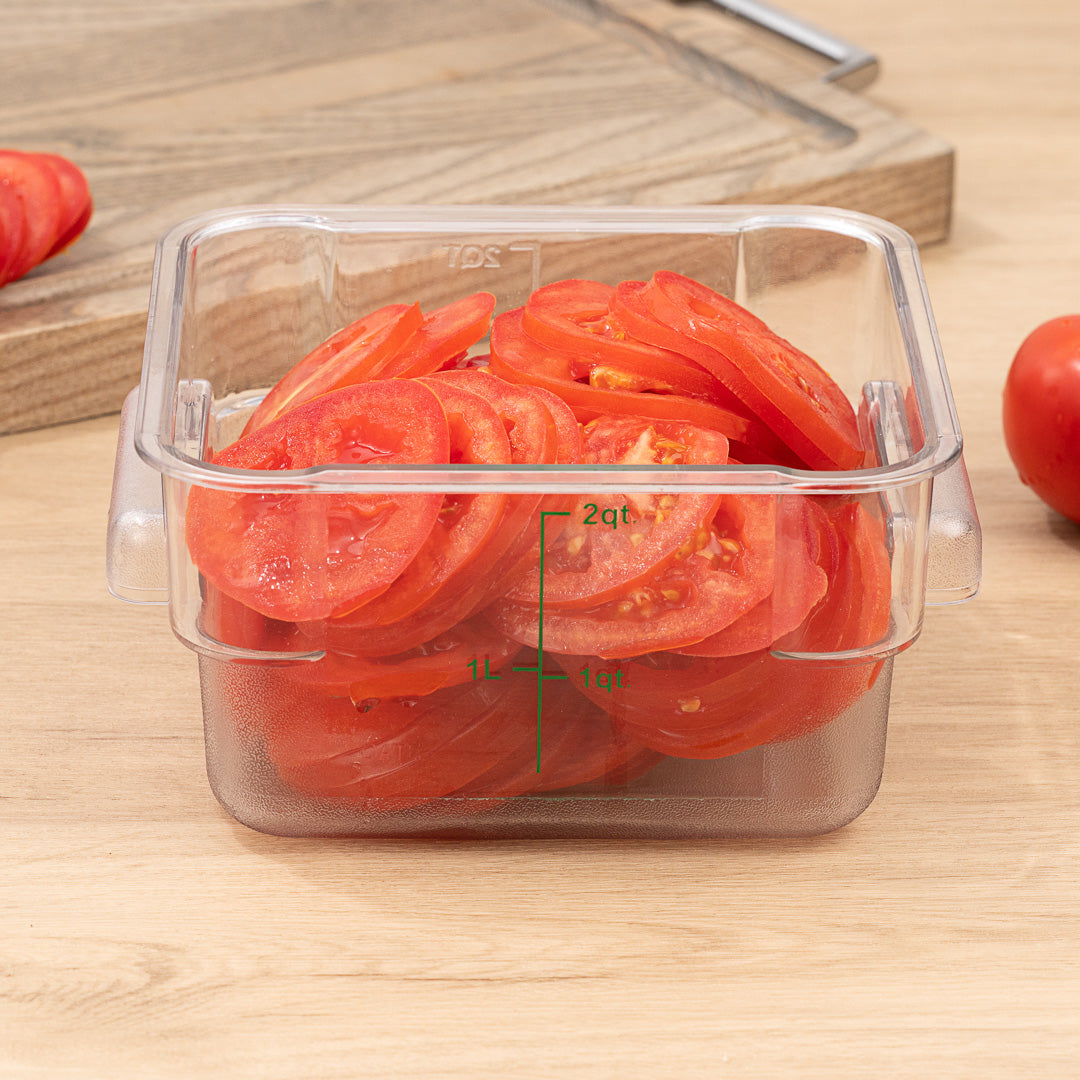 Met Lux 2 qt Square Clear Plastic Food Storage Container - with Green Volume Markers - 7" x 7" x 4" - 10 count box