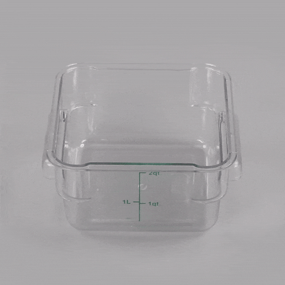 Met Lux 2 qt Square Clear Plastic Food Storage Container - with Green Volume Markers - 7" x 7" x 4" - 10 count box