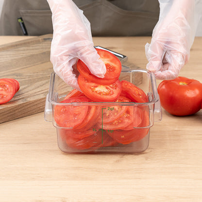 Met Lux 2 qt Square Clear Plastic Food Storage Container - with Green Volume Markers - 7" x 7" x 4" - 10 count box
