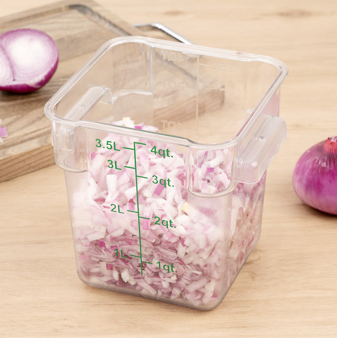 Met Lux 4 qt Square Clear Plastic Food Storage Container - with Green Volume Markers - 7" x 7" x 7 1/4" - 1 count box