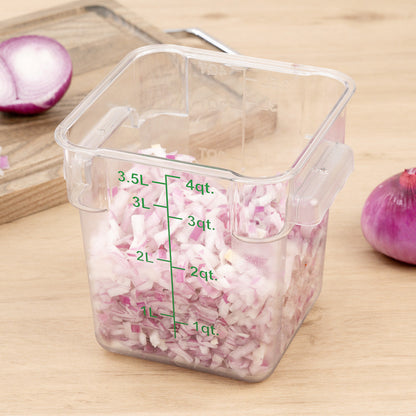 Met Lux 4 qt Square Clear Plastic Food Storage Container - with Green Volume Markers - 7" x 7" x 7 1/4" - 1 count box