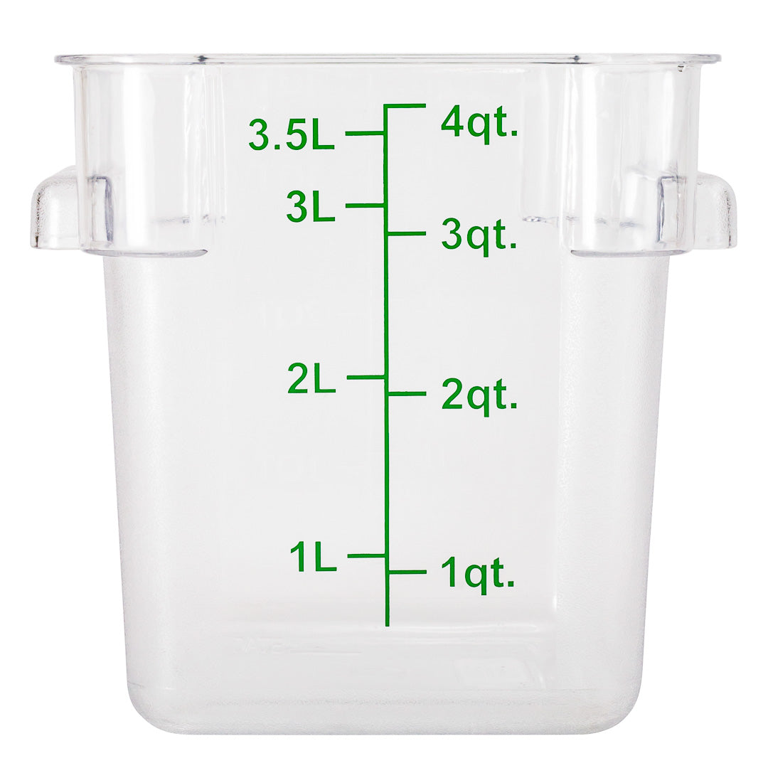 Met Lux 4 qt Square Clear Plastic Food Storage Container - with Green Volume Markers - 7" x 7" x 7 1/4" - 1 count box