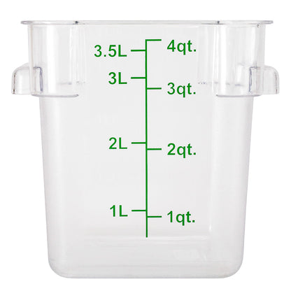 Met Lux 4 qt Square Clear Plastic Food Storage Container - with Green Volume Markers - 7" x 7" x 7 1/4" - 1 count box