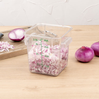 Met Lux 4 qt Square Clear Plastic Food Storage Container - with Green Volume Markers - 7" x 7" x 7 1/4" - 1 count box