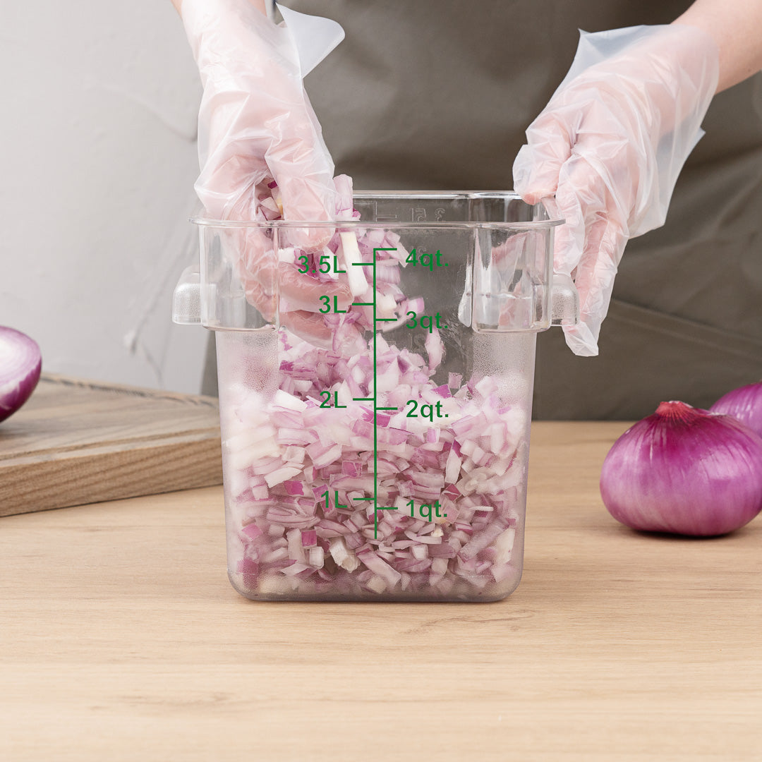 Met Lux 4 qt Square Clear Plastic Food Storage Container - with Green Volume Markers - 7" x 7" x 7 1/4" - 1 count box
