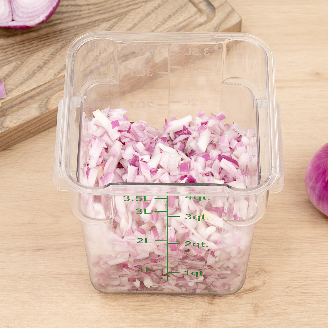 Met Lux 4 qt Square Clear Plastic Food Storage Container - with Green Volume Markers - 7" x 7" x 7 1/4" - 1 count box