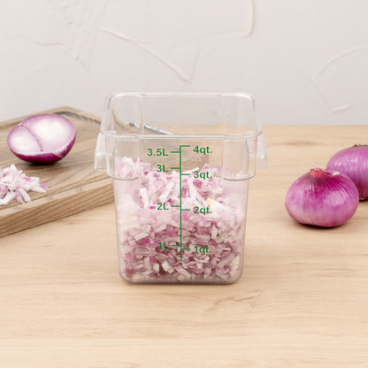 Met Lux 4 qt Square Clear Plastic Food Storage Container - with Green Volume Markers - 7" x 7" x 7 1/4" - 1 count box