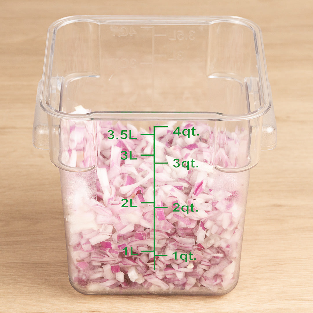 Met Lux 4 qt Square Clear Plastic Food Storage Container - with Green Volume Markers - 7" x 7" x 7 1/4" - 1 count box