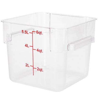 Met Lux 6 qt Square Clear Plastic Food Storage Container - with Red Volume Markers - 9" x 9" x 7 1/2" - 1 count box