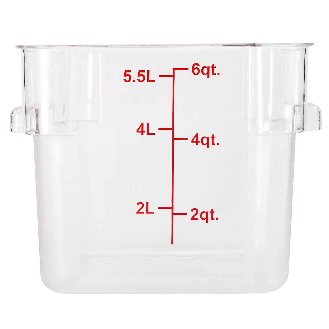 Met Lux 6 qt Square Clear Plastic Food Storage Container - with Red Volume Markers - 9" x 9" x 7 1/2" - 1 count box