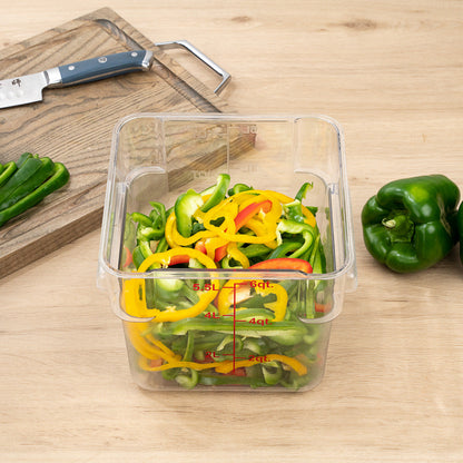 Met Lux 6 qt Square Clear Plastic Food Storage Container - with Red Volume Markers - 9" x 9" x 7 1/2" - 1 count box
