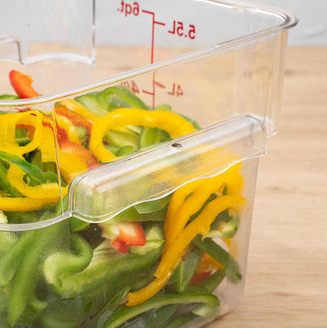 Met Lux 6 qt Square Clear Plastic Food Storage Container - with Red Volume Markers - 9" x 9" x 7 1/2" - 1 count box