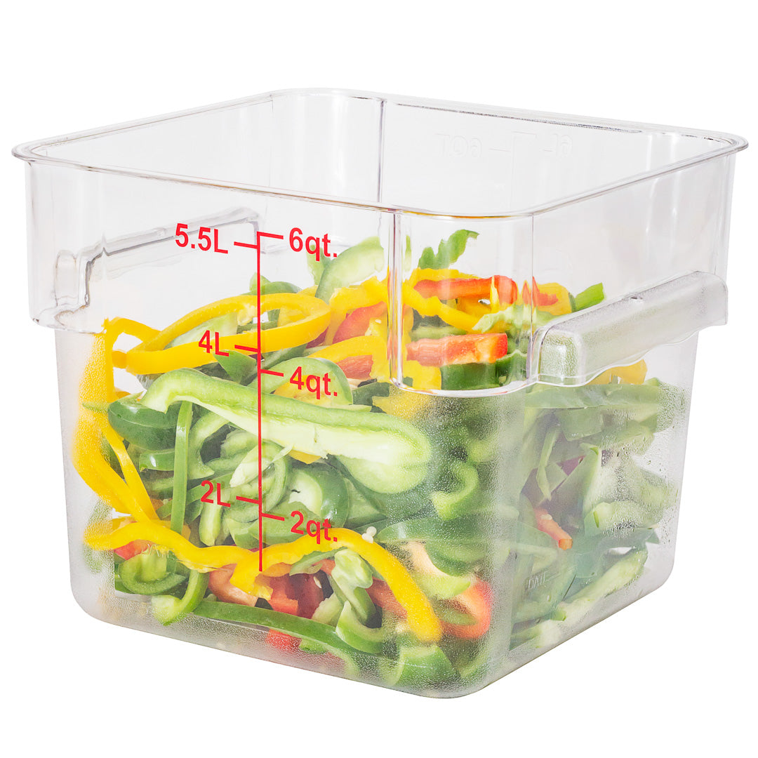 Met Lux 6 qt Square Clear Plastic Food Storage Container - with Red Volume Markers - 9" x 9" x 7 1/2" - 10 count box
