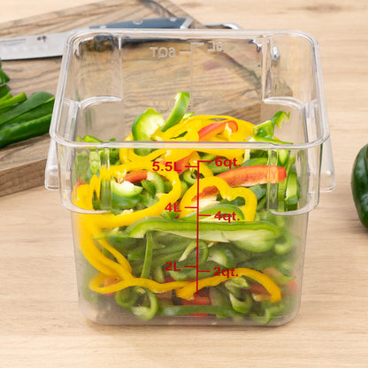 Met Lux 6 qt Square Clear Plastic Food Storage Container - with Red Volume Markers - 9" x 9" x 7 1/2" - 10 count box
