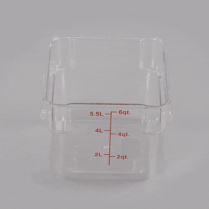 Met Lux 6 qt Square Clear Plastic Food Storage Container - with Red Volume Markers - 9" x 9" x 7 1/2" - 10 count box