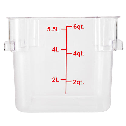 Met Lux 6 qt Square Clear Plastic Food Storage Container - with Red Volume Markers - 9" x 9" x 7 1/2" - 10 count box