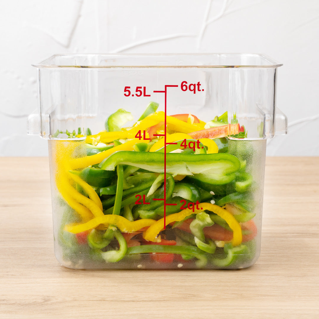 Met Lux 6 qt Square Clear Plastic Food Storage Container - with Red Volume Markers - 9" x 9" x 7 1/2" - 10 count box
