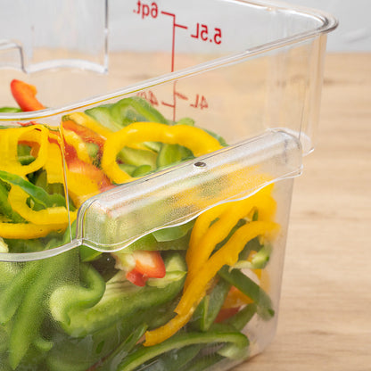 Met Lux 6 qt Square Clear Plastic Food Storage Container - with Red Volume Markers - 9" x 9" x 7 1/2" - 10 count box