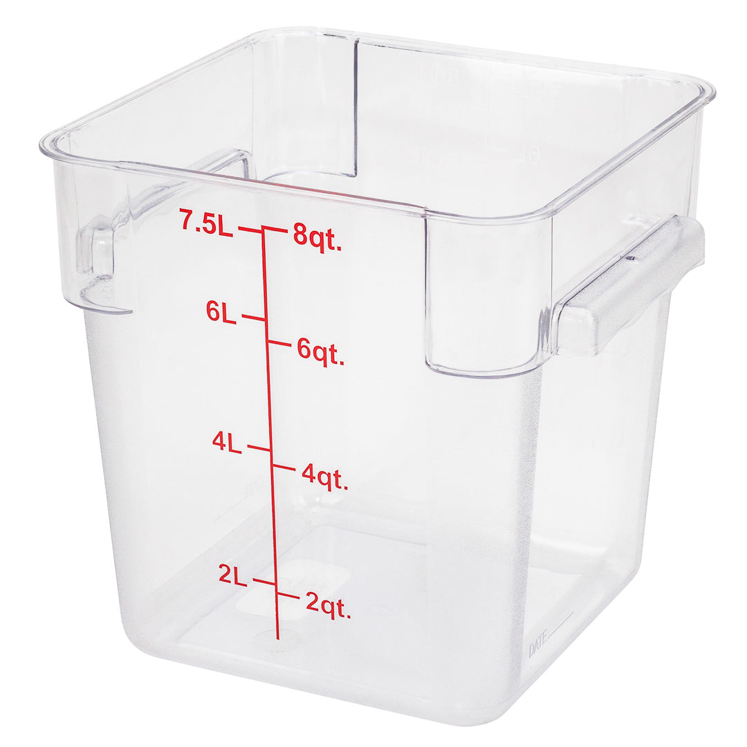 Met Lux 8 qt Square Clear Plastic Food Storage Container - with Red Volume Markers - 8 3/4" x 8 3/4" x 8 1/2" - 1 count box