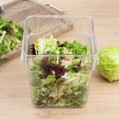Met Lux 8 qt Square Clear Plastic Food Storage Container - with Red Volume Markers - 8 3/4" x 8 3/4" x 8 1/2" - 1 count box