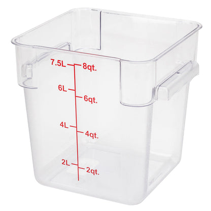 Met Lux 8 qt Square Clear Plastic Food Storage Container - with Red Volume Markers - 8 3/4" x 8 3/4" x 8 1/2" - 10 count box