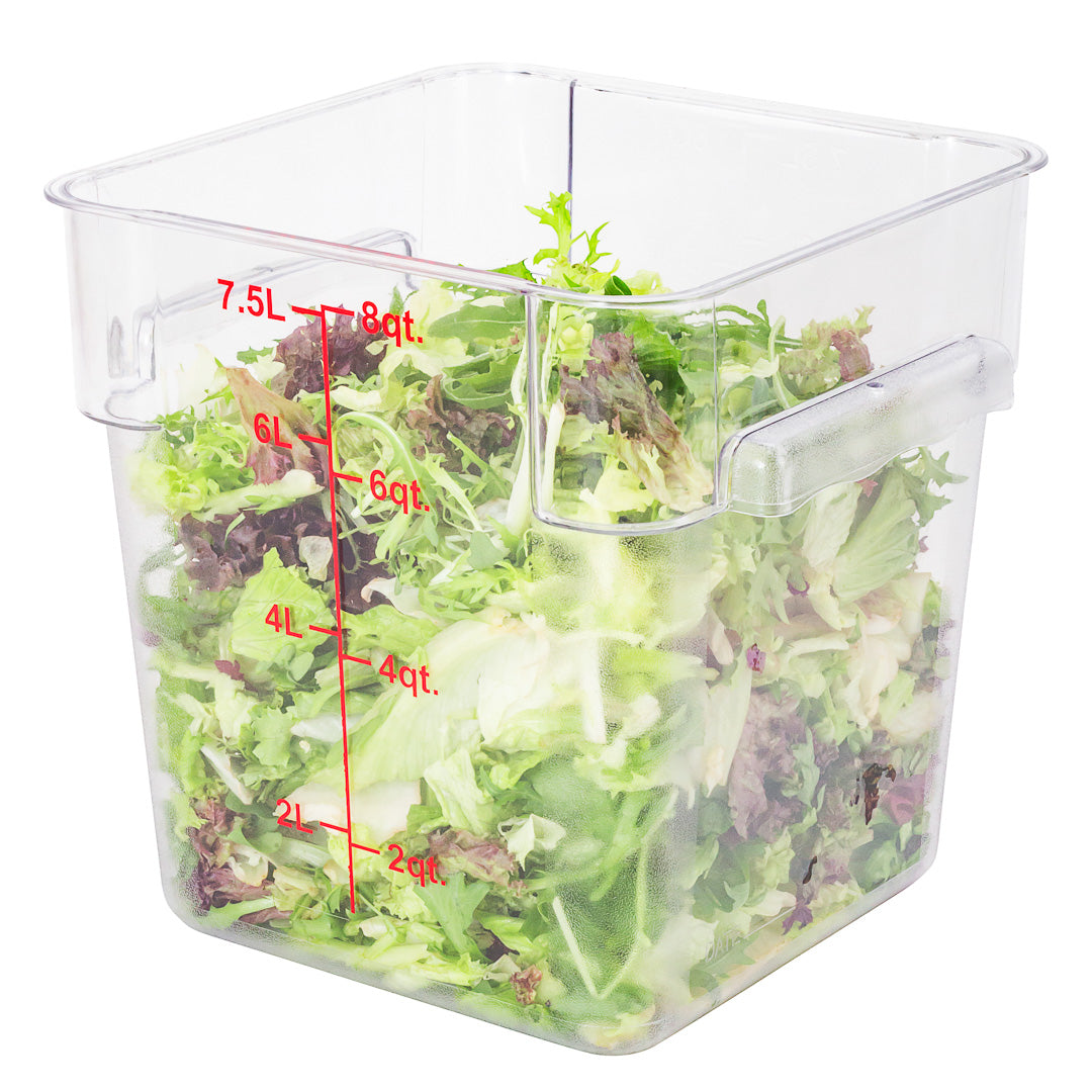 Met Lux 8 qt Square Clear Plastic Food Storage Container - with Red Volume Markers - 8 3/4" x 8 3/4" x 8 1/2" - 10 count box