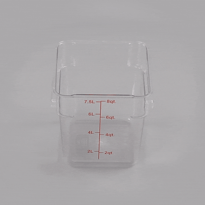 Met Lux 8 qt Square Clear Plastic Food Storage Container - with Red Volume Markers - 8 3/4" x 8 3/4" x 8 1/2" - 10 count box