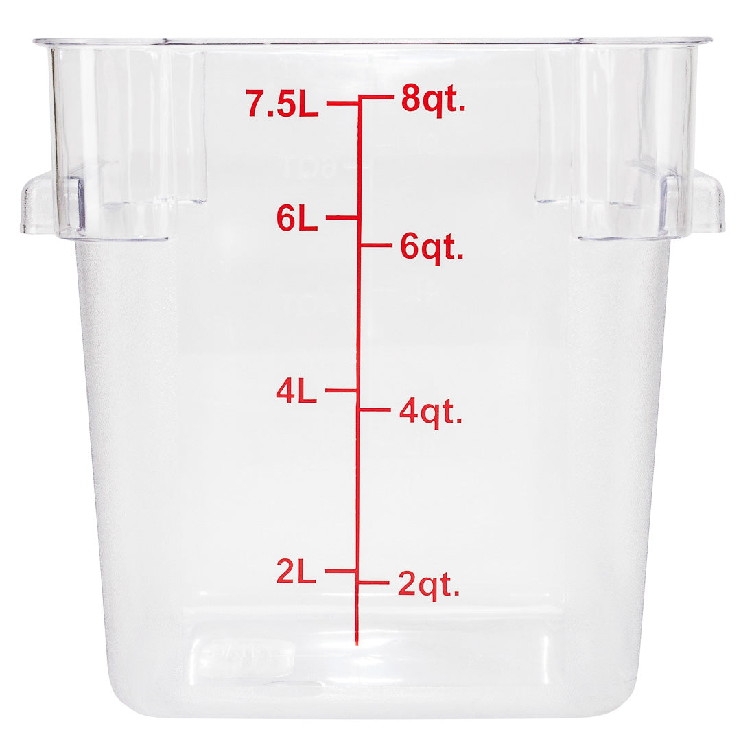 Met Lux 8 qt Square Clear Plastic Food Storage Container - with Red Volume Markers - 8 3/4" x 8 3/4" x 8 1/2" - 10 count box