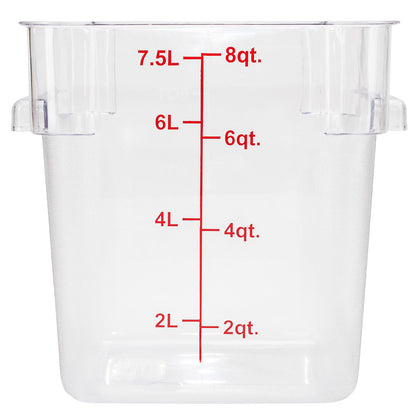 Met Lux 8 qt Square Clear Plastic Food Storage Container - with Red Volume Markers - 8 3/4" x 8 3/4" x 8 1/2" - 10 count box