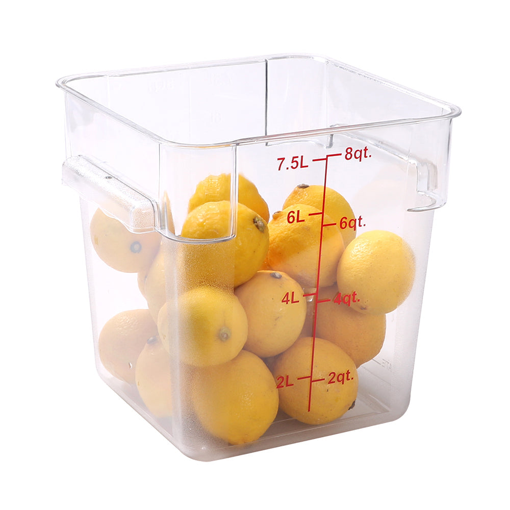 Met Lux 8 qt Square Clear Plastic Food Storage Container - with Red Volume Markers - 8 3/4" x 8 3/4" x 8 1/2" - 10 count box