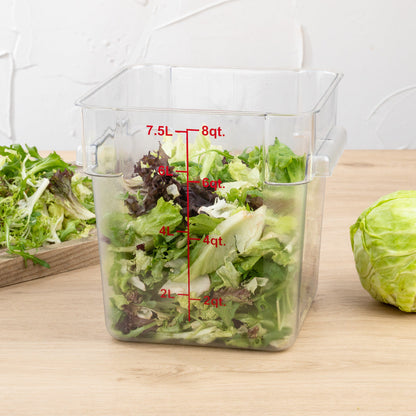 Met Lux 8 qt Square Clear Plastic Food Storage Container - with Red Volume Markers - 8 3/4" x 8 3/4" x 8 1/2" - 10 count box