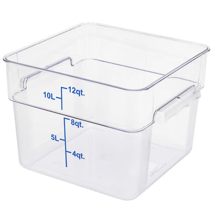 Met Lux 12 qt Square Clear Plastic Food Storage Container - with Blue Volume Markers - 11" x 11" x 8" - 1 count box