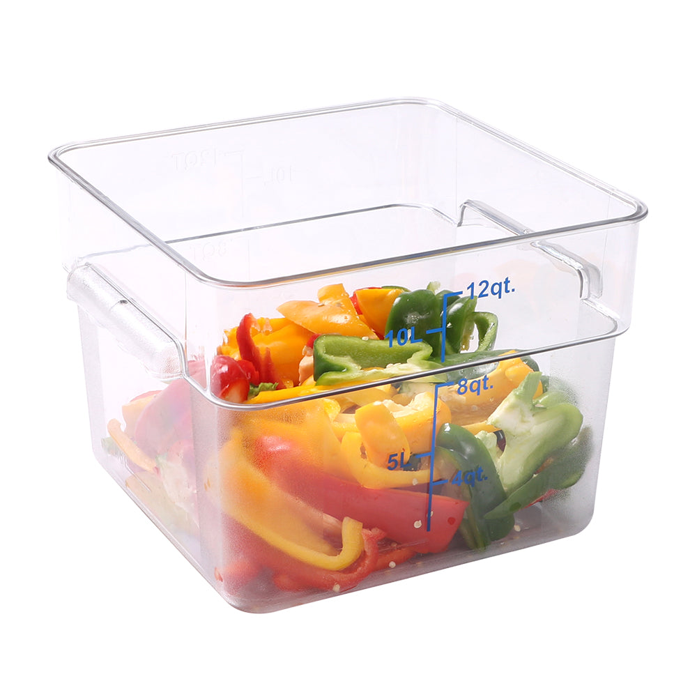 Met Lux 12 qt Square Clear Plastic Food Storage Container - with Blue Volume Markers - 11" x 11" x 8" - 1 count box