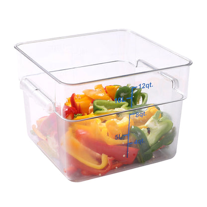 Met Lux 12 qt Square Clear Plastic Food Storage Container - with Blue Volume Markers - 11" x 11" x 8" - 1 count box