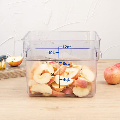 Met Lux 12 qt Square Clear Plastic Food Storage Container - with Blue Volume Markers - 11" x 11" x 8" - 1 count box