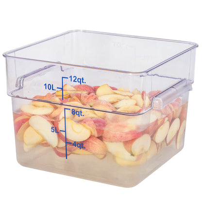 Met Lux 12 qt Square Clear Plastic Food Storage Container - with Blue Volume Markers - 11" x 11" x 8" - 10 count box