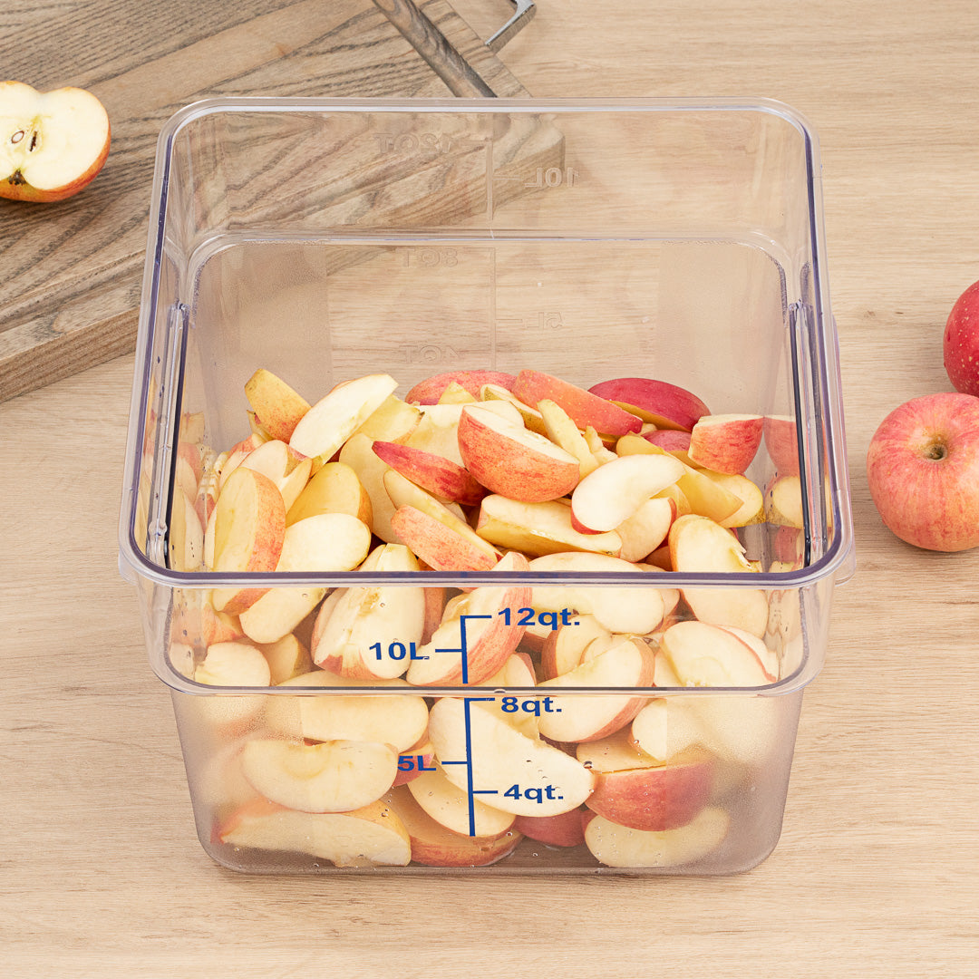 Met Lux 12 qt Square Clear Plastic Food Storage Container - with Blue Volume Markers - 11" x 11" x 8" - 10 count box