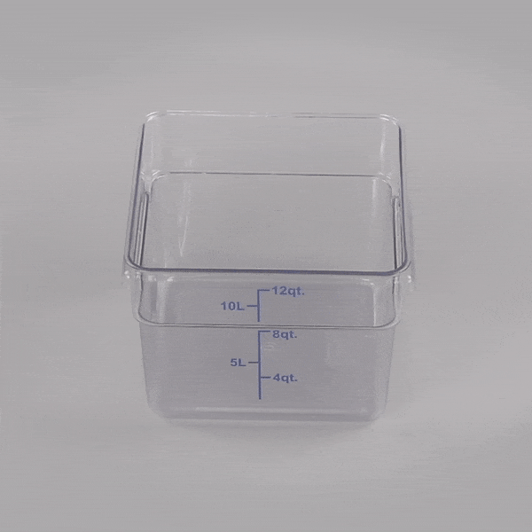 Met Lux 12 qt Square Clear Plastic Food Storage Container - with Blue Volume Markers - 11" x 11" x 8" - 10 count box