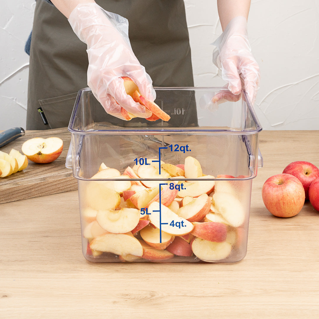 Met Lux 12 qt Square Clear Plastic Food Storage Container - with Blue Volume Markers - 11" x 11" x 8" - 10 count box